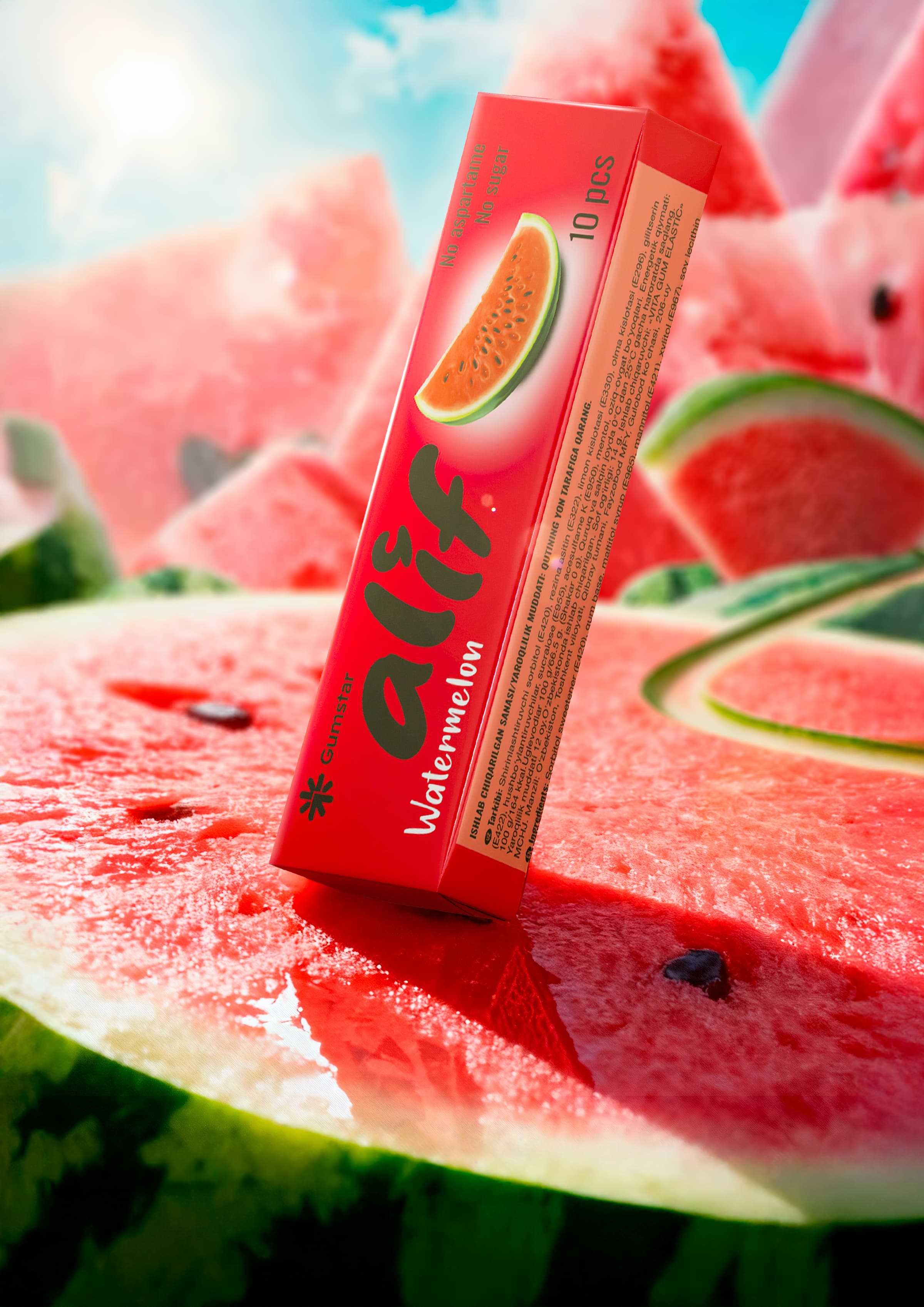Alif watermelon gum with fresh watermelon